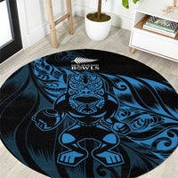 New Zealand Lawn Bowls Round Carpet Blue Maori Warrior Tribal Silver Fern - Polynesian Pride