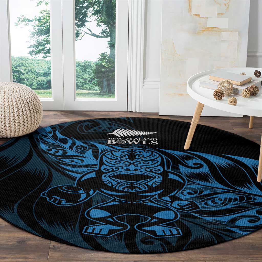 New Zealand Lawn Bowls Round Carpet Blue Maori Warrior Tribal Silver Fern - Polynesian Pride