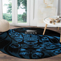 New Zealand Lawn Bowls Round Carpet Blue Maori Warrior Tribal Silver Fern - Polynesian Pride
