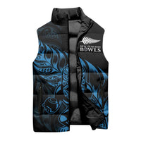 New Zealand Lawn Bowls Custom Sleeveless Puffer Jacket Blue Maori Warrior Tribal Silver Fern - Polynesian Pride