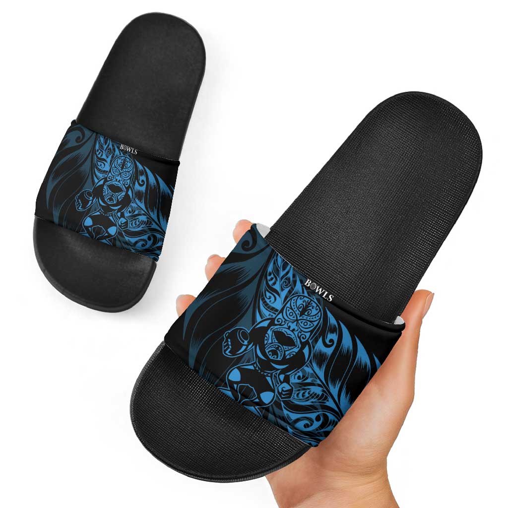 New Zealand Lawn Bowls Slide Sandals Blue Maori Warrior Tribal Silver Fern - Polynesian Pride