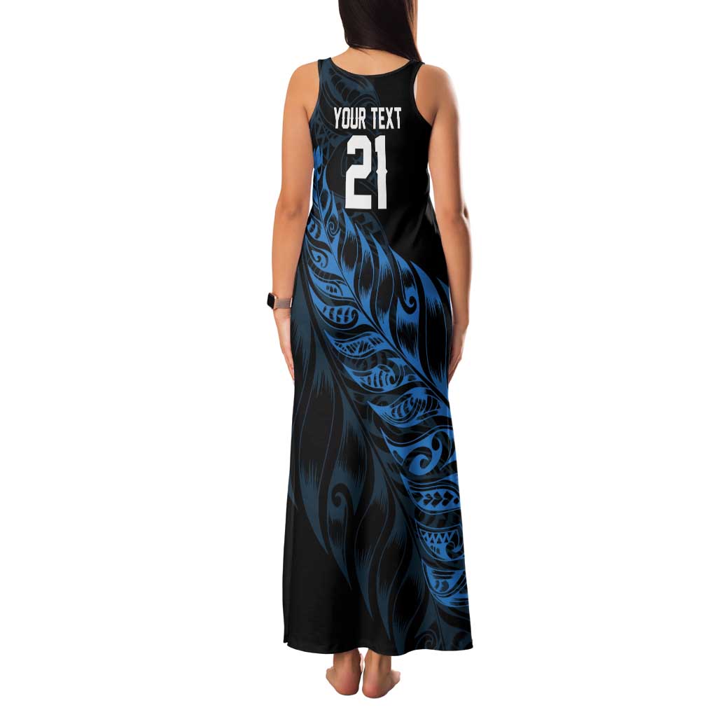 New Zealand Lawn Bowls Custom Tank Maxi Dress Blue Maori Warrior Tribal Silver Fern - Polynesian Pride
