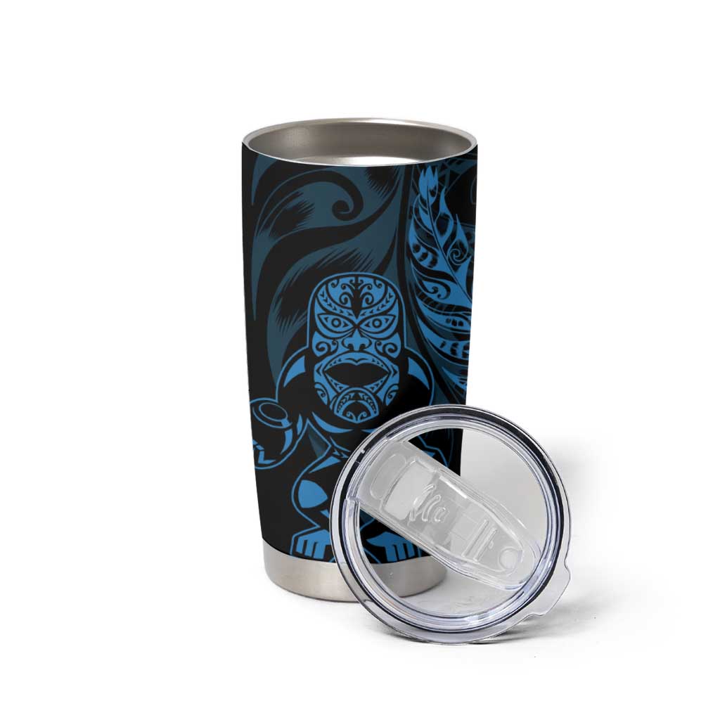 New Zealand Lawn Bowls Custom Tumbler Cup Blue Maori Warrior Tribal Silver Fern - Polynesian Pride