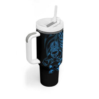 New Zealand Lawn Bowls Custom Tumbler With Handle Blue Maori Warrior Tribal Silver Fern - Polynesian Pride