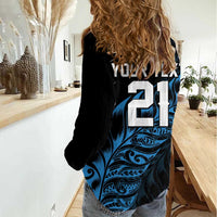 New Zealand Lawn Bowls Custom Women Casual Shirt Blue Maori Warrior Tribal Silver Fern - Polynesian Pride