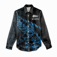 New Zealand Lawn Bowls Custom Women Casual Shirt Blue Maori Warrior Tribal Silver Fern - Polynesian Pride