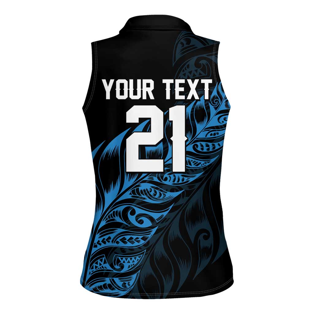 New Zealand Lawn Bowls Custom Women Sleeveless Polo Shirt Blue Maori Warrior Tribal Silver Fern - Polynesian Pride