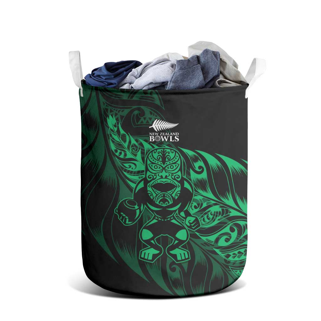 New Zealand Lawn Bowls Laundry Basket Green Maori Warrior Tribal Silver Fern - Polynesian Pride