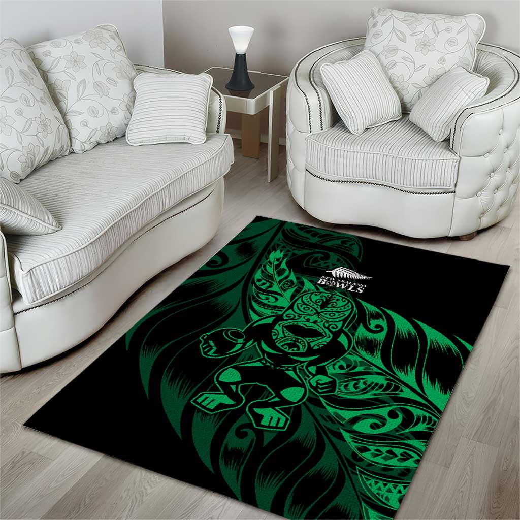 New Zealand Lawn Bowls Area Rug Green Maori Warrior Tribal Silver Fern - Polynesian Pride