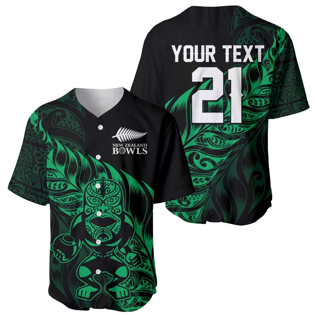 New Zealand Lawn Bowls Custom Baseball Jersey Green Maori Warrior Tribal Silver Fern - Polynesian Pride