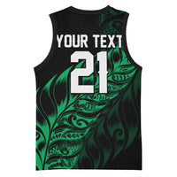New Zealand Lawn Bowls Custom Basketball Jersey Green Maori Warrior Tribal Silver Fern - Polynesian Pride
