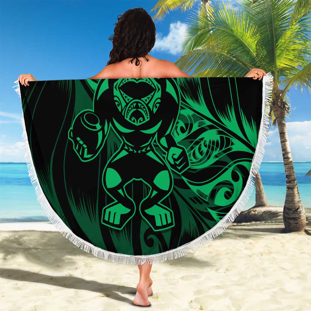 New Zealand Lawn Bowls Beach Blanket Green Maori Warrior Tribal Silver Fern - Polynesian Pride