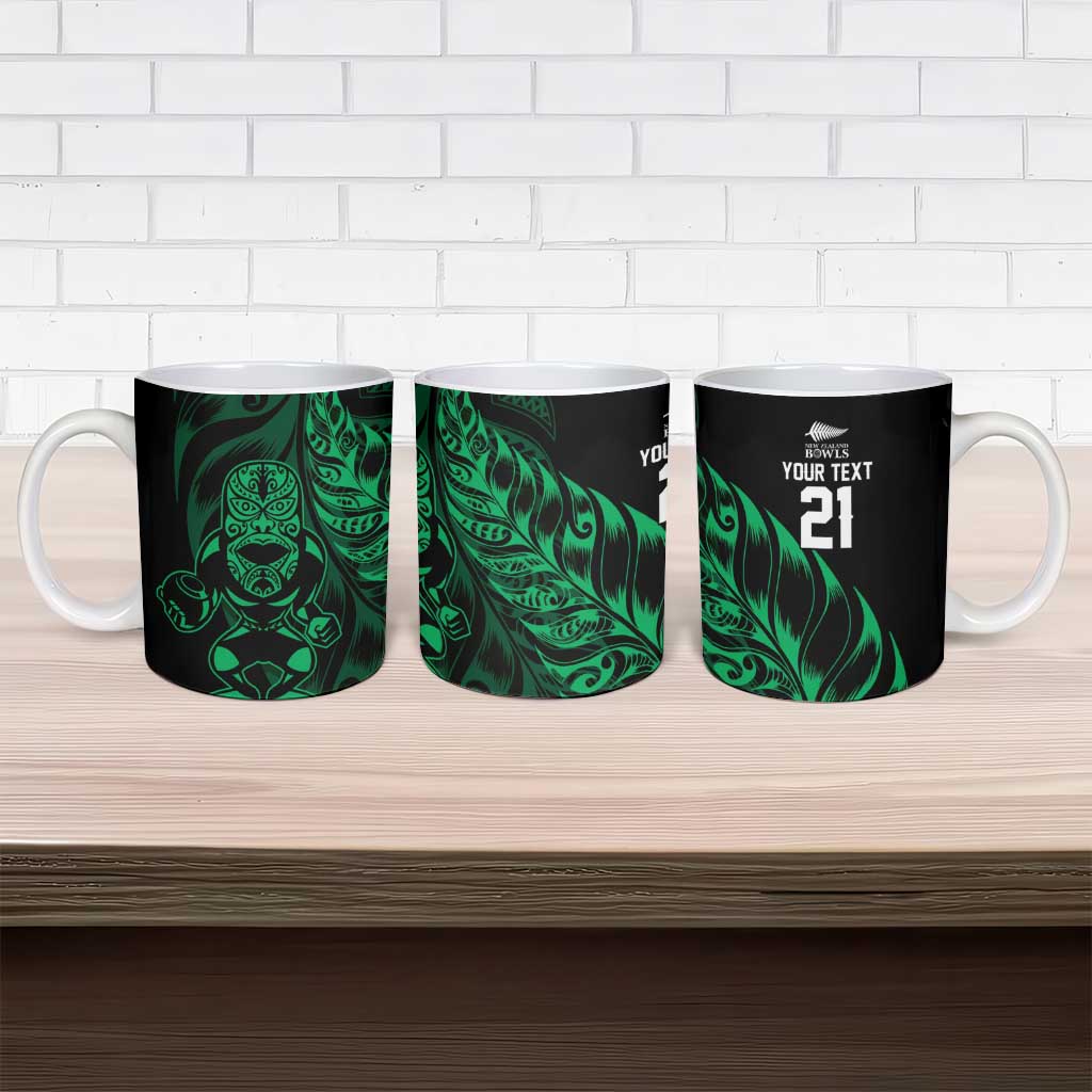 New Zealand Lawn Bowls Custom Ceramic Mug Green Maori Warrior Tribal Silver Fern - Polynesian Pride