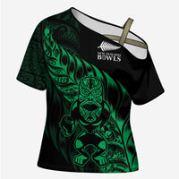New Zealand Lawn Bowls Custom Cross Shoulder Shirt Green Maori Warrior Tribal Silver Fern - Polynesian Pride
