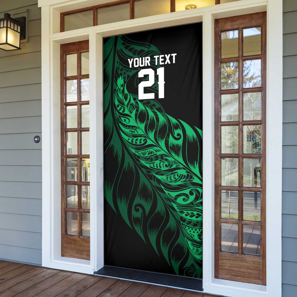 New Zealand Lawn Bowls Custom Door Cover Green Maori Warrior Tribal Silver Fern - Polynesian Pride