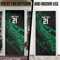 New Zealand Lawn Bowls Custom Door Cover Green Maori Warrior Tribal Silver Fern - Polynesian Pride