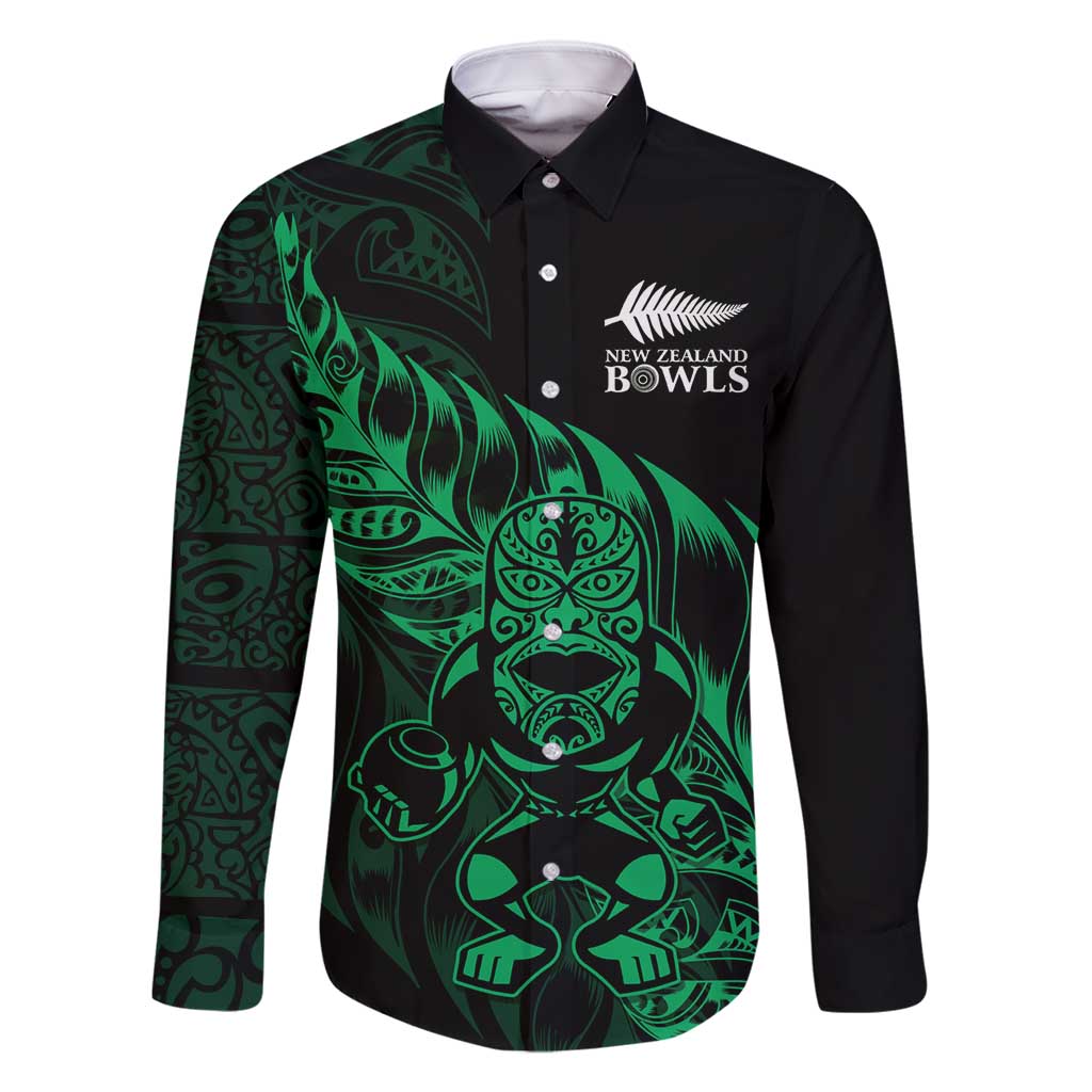 New Zealand Lawn Bowls Custom Family Matching Long Sleeve Bodycon Dress and Hawaiian Shirt Green Maori Warrior Tribal Silver Fern - Polynesian Pride
