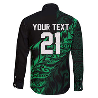 New Zealand Lawn Bowls Custom Family Matching Off Shoulder Short Dress and Hawaiian Shirt Green Maori Warrior Tribal Silver Fern - Polynesian Pride