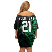 New Zealand Lawn Bowls Custom Family Matching Off Shoulder Short Dress and Hawaiian Shirt Green Maori Warrior Tribal Silver Fern - Polynesian Pride