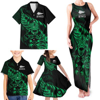New Zealand Lawn Bowls Custom Family Matching Tank Maxi Dress and Hawaiian Shirt Green Maori Warrior Tribal Silver Fern - Polynesian Pride