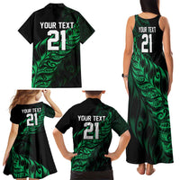 New Zealand Lawn Bowls Custom Family Matching Tank Maxi Dress and Hawaiian Shirt Green Maori Warrior Tribal Silver Fern - Polynesian Pride
