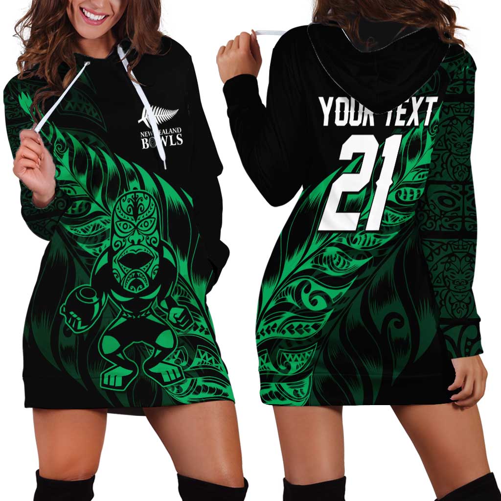 New Zealand Lawn Bowls Custom Hoodie Dress Green Maori Warrior Tribal Silver Fern - Polynesian Pride