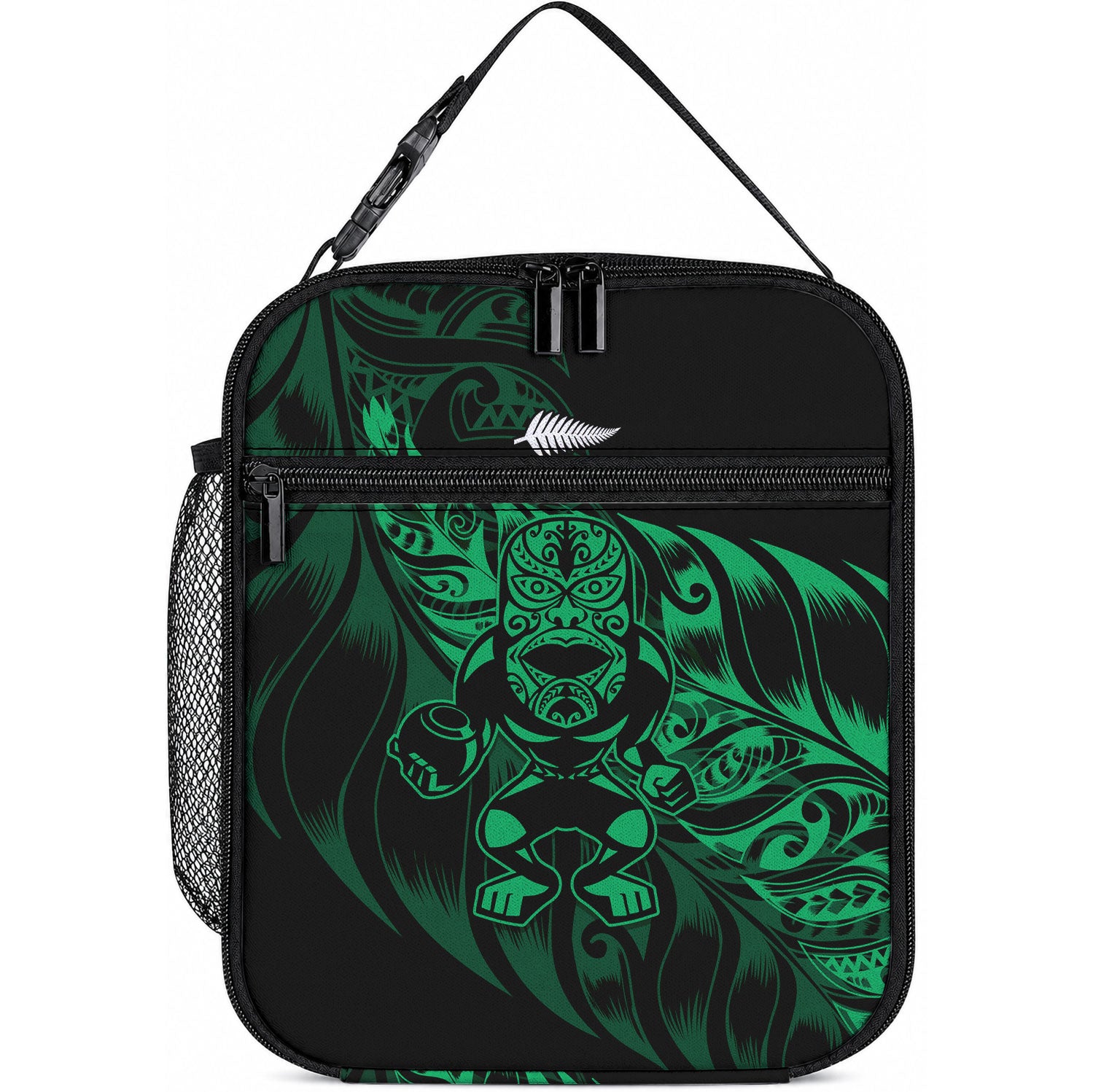 New Zealand Lawn Bowls Lunch Bag Green Maori Warrior Tribal Silver Fern LT9 10.2 × 8.3 × 4.3 inch Green - Polynesian Pride
