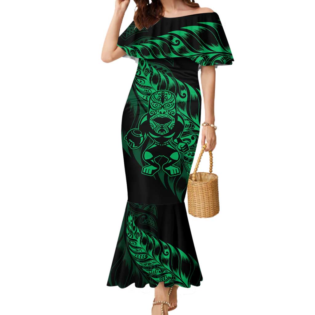 New Zealand Lawn Bowls Custom Mermaid Dress Green Maori Warrior Tribal Silver Fern - Polynesian Pride