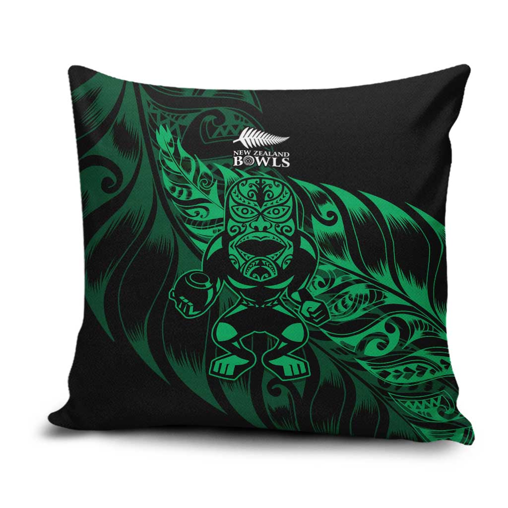 New Zealand Lawn Bowls Pillow Cover Green Maori Warrior Tribal Silver Fern - Polynesian Pride