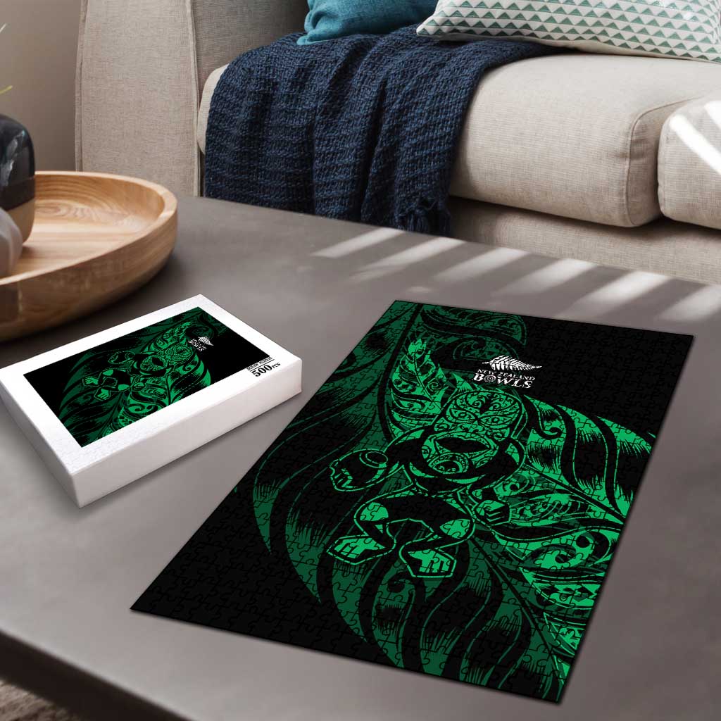 New Zealand Lawn Bowls Puzzle Green Maori Warrior Tribal Silver Fern - Polynesian Pride