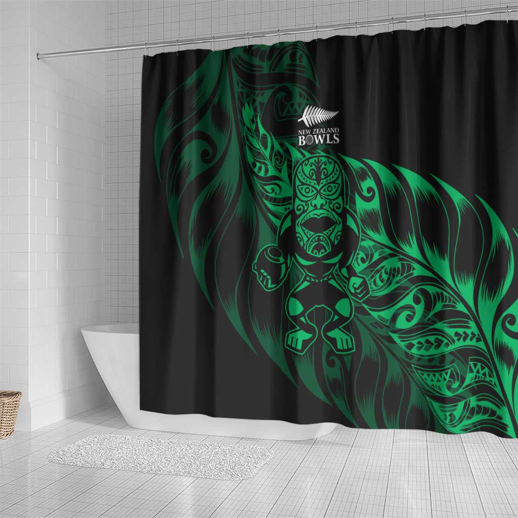 New Zealand Lawn Bowls Shower Curtain Green Maori Warrior Tribal Silver Fern - Polynesian Pride