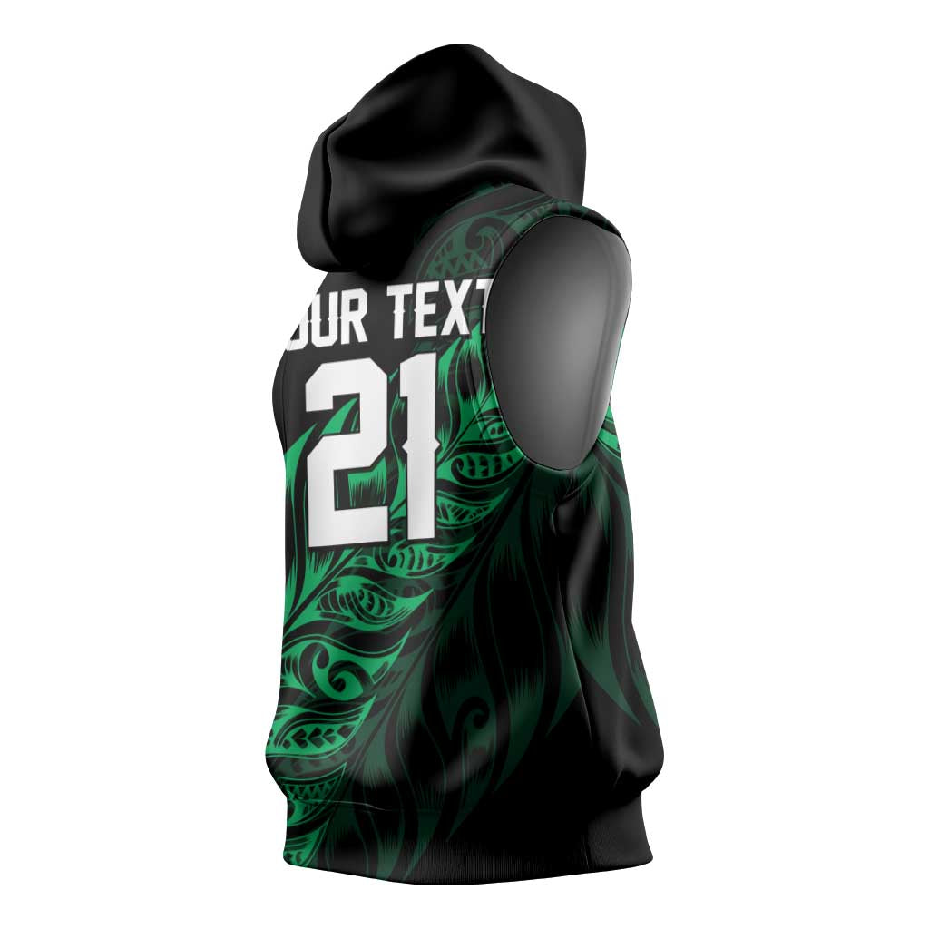 New Zealand Lawn Bowls Custom Sleeveless Hoodie Green Maori Warrior Tribal Silver Fern - Polynesian Pride