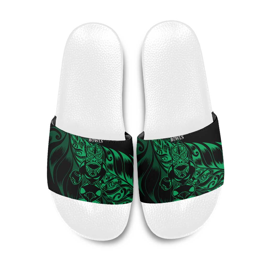 New Zealand Lawn Bowls Slide Sandals Green Maori Warrior Tribal Silver Fern - Polynesian Pride