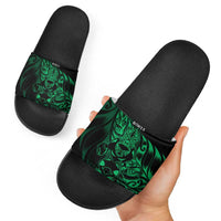 New Zealand Lawn Bowls Slide Sandals Green Maori Warrior Tribal Silver Fern - Polynesian Pride