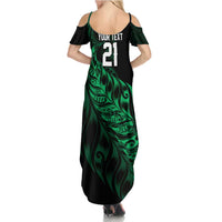New Zealand Lawn Bowls Custom Summer Maxi Dress Green Maori Warrior Tribal Silver Fern - Polynesian Pride