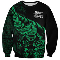 New Zealand Lawn Bowls Custom Sweatshirt Green Maori Warrior Tribal Silver Fern - Polynesian Pride