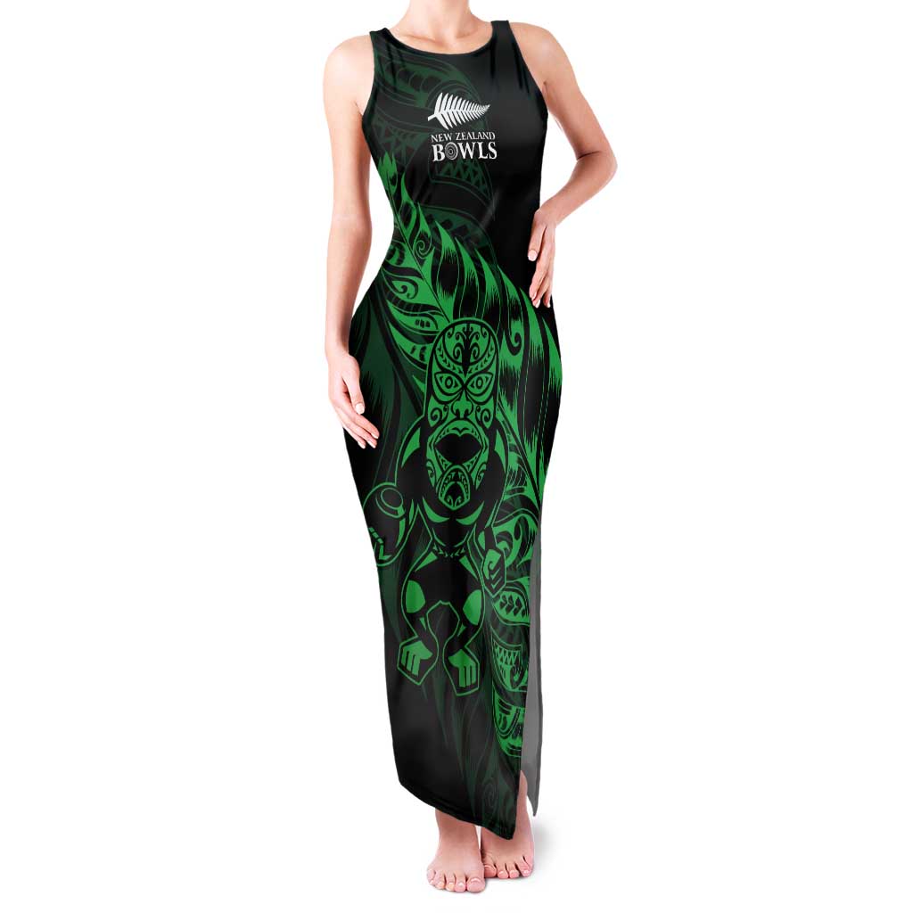 New Zealand Lawn Bowls Custom Tank Maxi Dress Green Maori Warrior Tribal Silver Fern - Polynesian Pride