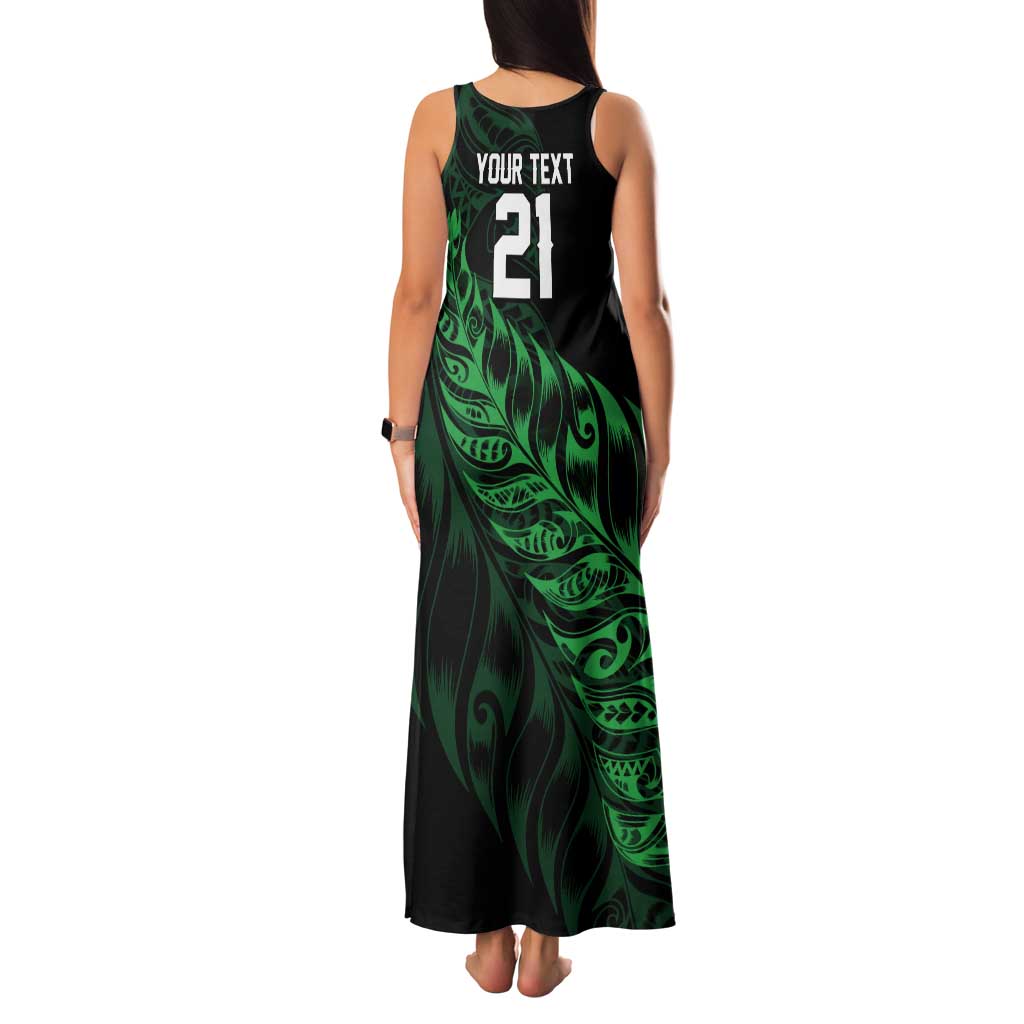 New Zealand Lawn Bowls Custom Tank Maxi Dress Green Maori Warrior Tribal Silver Fern - Polynesian Pride