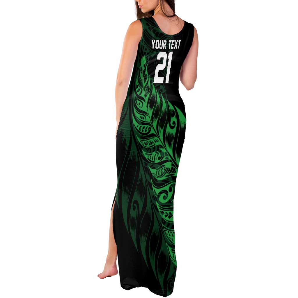 New Zealand Lawn Bowls Custom Tank Maxi Dress Green Maori Warrior Tribal Silver Fern - Polynesian Pride