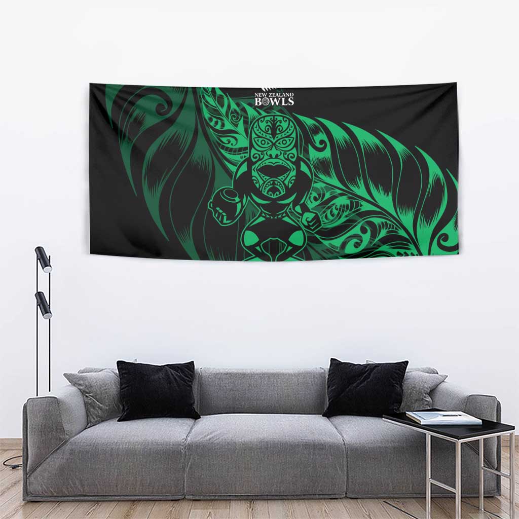 New Zealand Lawn Bowls Tapestry Green Maori Warrior Tribal Silver Fern - Polynesian Pride