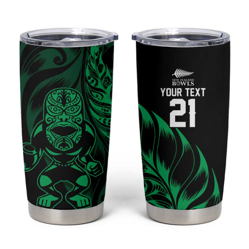 New Zealand Lawn Bowls Custom Tumbler Cup Green Maori Warrior Tribal Silver Fern - Polynesian Pride
