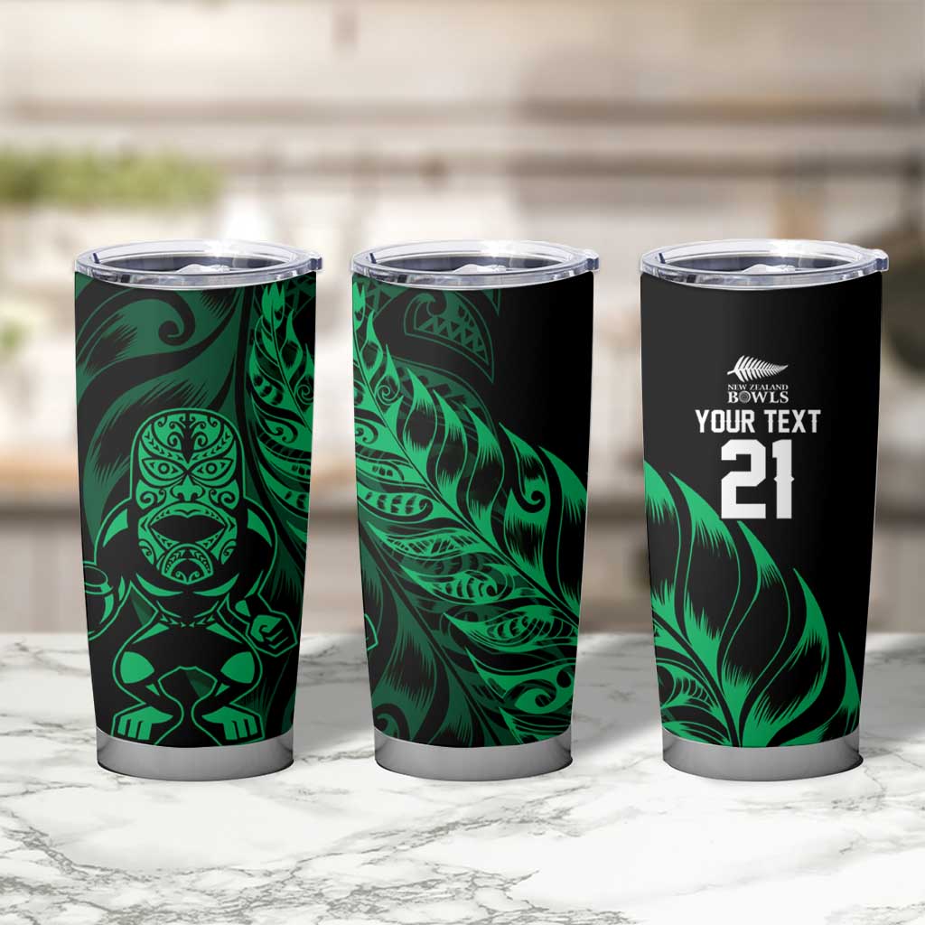 New Zealand Lawn Bowls Custom Tumbler Cup Green Maori Warrior Tribal Silver Fern - Polynesian Pride