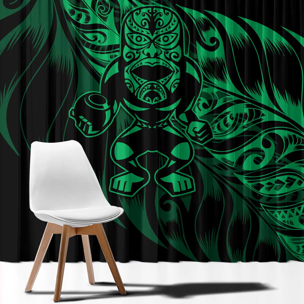New Zealand Lawn Bowls Window Curtain Green Maori Warrior Tribal Silver Fern - Polynesian Pride