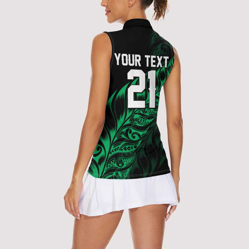 New Zealand Lawn Bowls Custom Women Sleeveless Polo Shirt Green Maori Warrior Tribal Silver Fern - Polynesian Pride