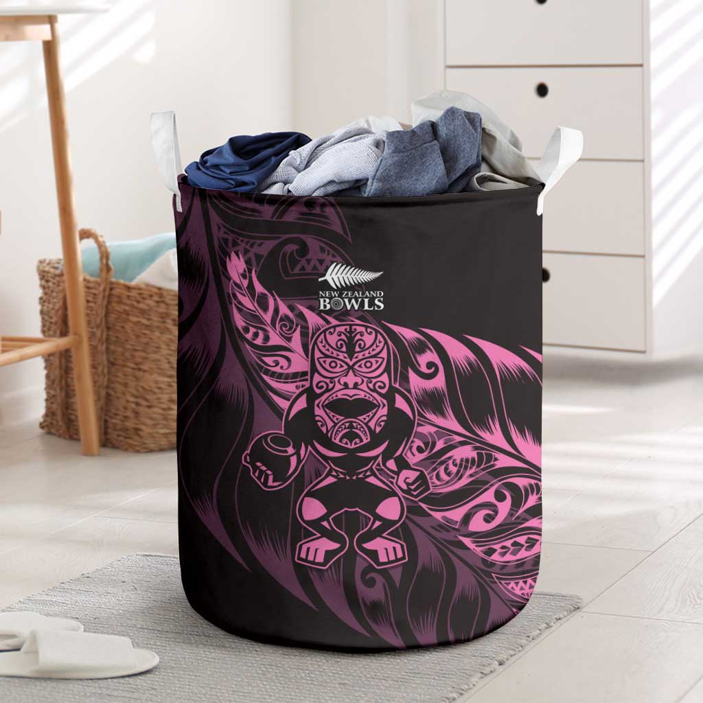 New Zealand Lawn Bowls Laundry Basket Pink Maori Warrior Tribal Silver Fern - Polynesian Pride