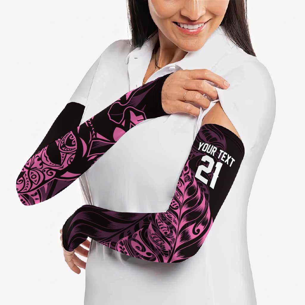 New Zealand Lawn Bowls Custom Arm Sleeves Pink Maori Warrior Tribal Silver Fern - Polynesian Pride