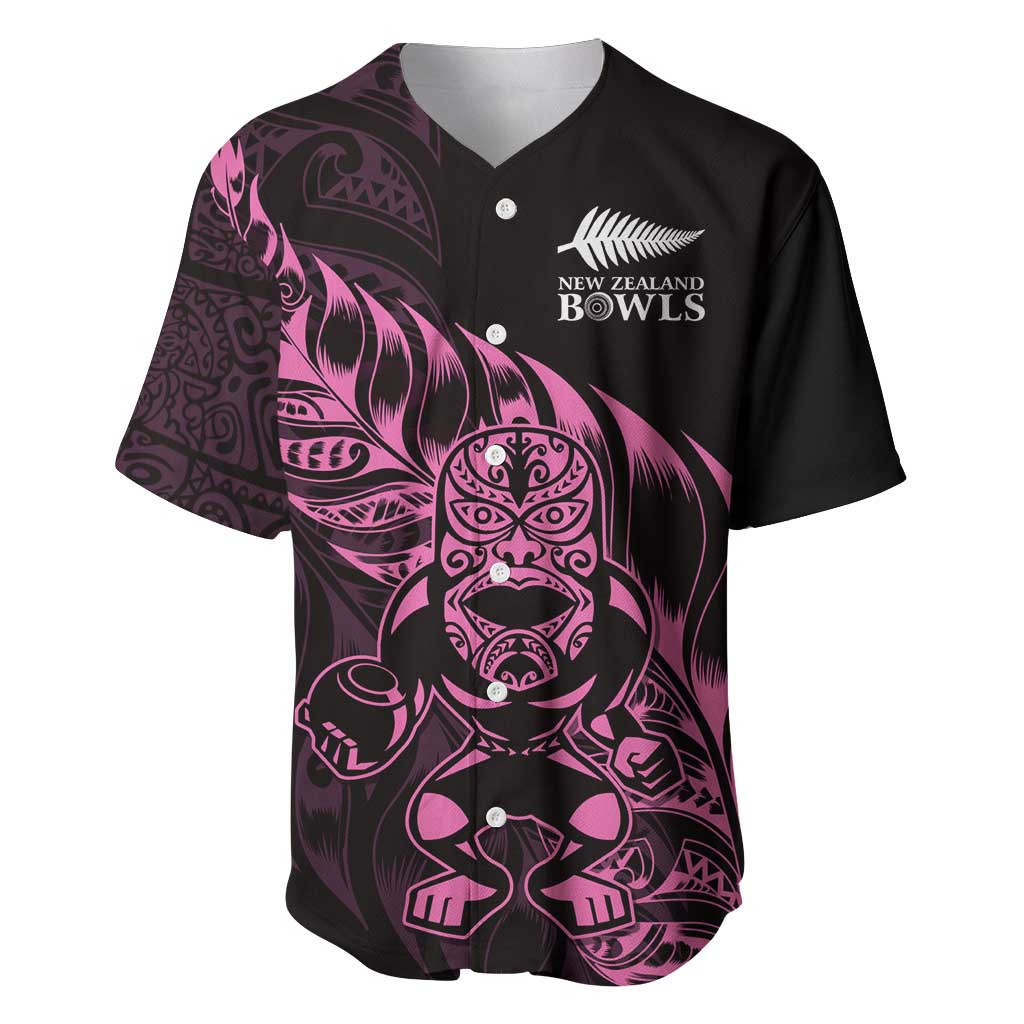 New Zealand Lawn Bowls Custom Baseball Jersey Pink Maori Warrior Tribal Silver Fern - Polynesian Pride