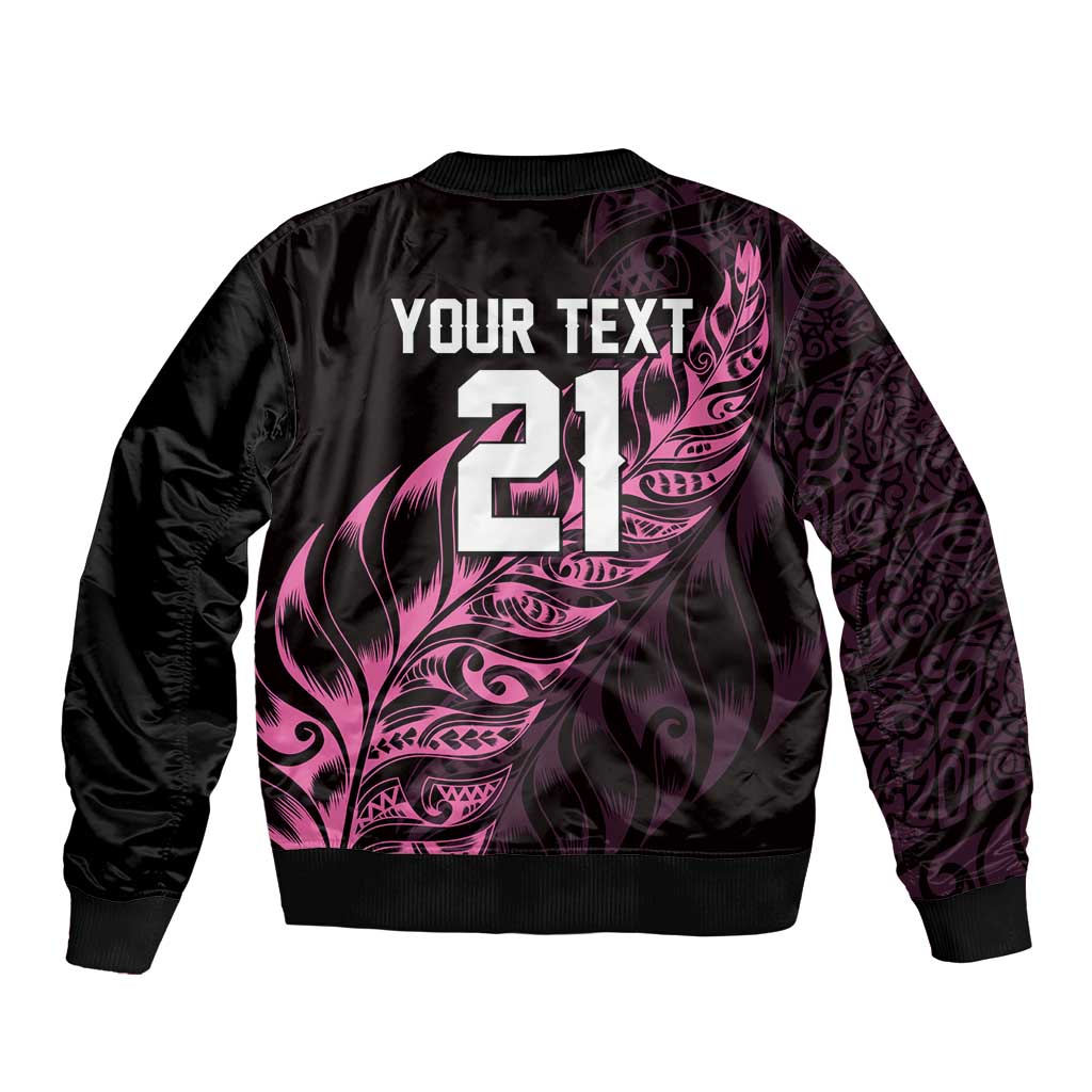 New Zealand Lawn Bowls Custom Bomber Jacket Pink Maori Warrior Tribal Silver Fern - Polynesian Pride