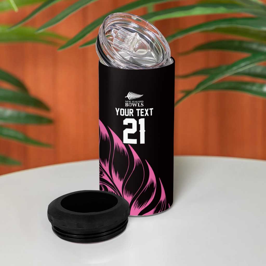 New Zealand Lawn Bowls Custom 4 in 1 Can Cooler Tumbler Pink Maori Warrior Tribal Silver Fern - Polynesian Pride