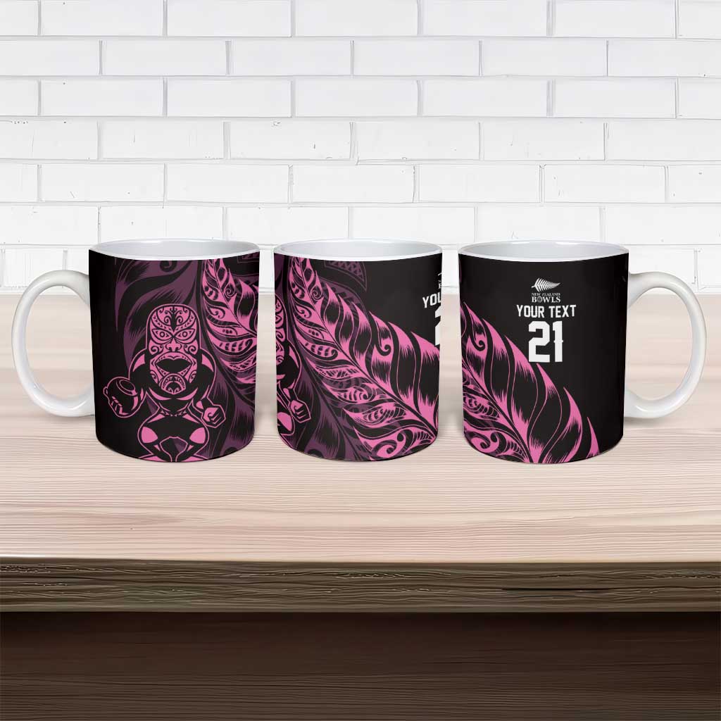 New Zealand Lawn Bowls Custom Ceramic Mug Pink Maori Warrior Tribal Silver Fern - Polynesian Pride